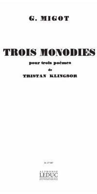 3 Monodies Pour 3 Poemes De Klingsor