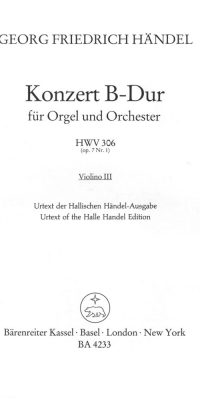 Handel: Organ Concerto (Harpsichord Concerto) No. 7 HWV 306
