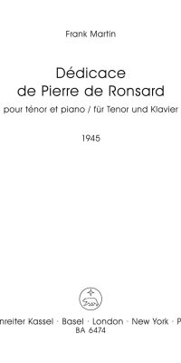 Martin: Dédicace de Pierre de Ronsard (1945). Hommage des Pierre de Ronsard fuer den Dichter Robert de la Haye