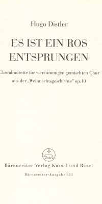 Hugo Distler: Es ist ein Ros entsprungen (1933)