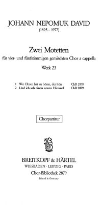 Johann Nepomuk David: 2 Motetten: 2. Und ich sah