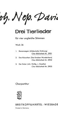 Johann Nepomuk David: 3 Tierlieder Wk36/1 Bienenseg.