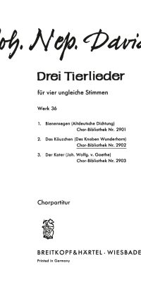 Johann Nepomuk David: 3 Tierlieder Wk 36/2 Käuzchen