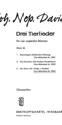 Johann Nepomuk David: 3 Tierlieder Wk 36/3 Der Kater
