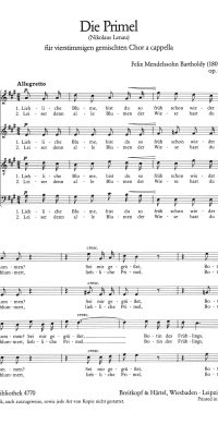 Felix Mendelssohn Bartholdy: Die Primel Liebliche Blume (SATB)