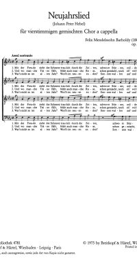 Felix Mendelssohn Bartholdy: Neujahrslied (SATB)