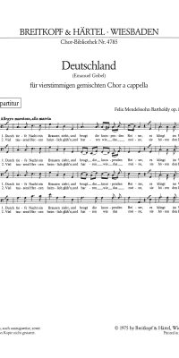 Felix Mendelssohn Bartholdy: Deutschland Durch tiefe Nacht (SATB)