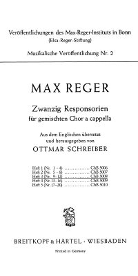 Max Reger: Zwanzig Responsorien, Heft 3