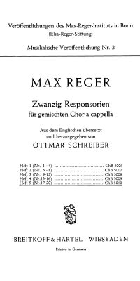 Max Reger: Zwanzig Responsorien, Heft 5