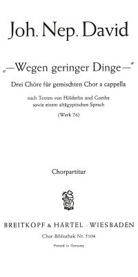 Johann Nepomuk David: Wegen geringer Dinge Wk 76