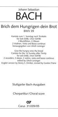 Bach: Brich dem Hungrigen dein Brot BWV 39 (Koorpartituur)