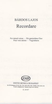 Bárdos, Lajos: Recordare