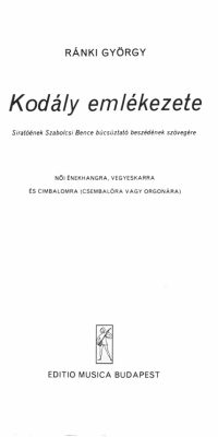 In memoriam Zoltán Kodály( (harpsichord or organ))