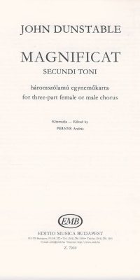 John Dunstable: Magnificat Secundi Toni  Für Dreistimmige Frauen-