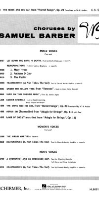 S Barber: The Monk And His Cat, Op29 From Hermit Songs