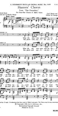 Carl Maria von Weber: Hunters Chorus From Der Freischutz
